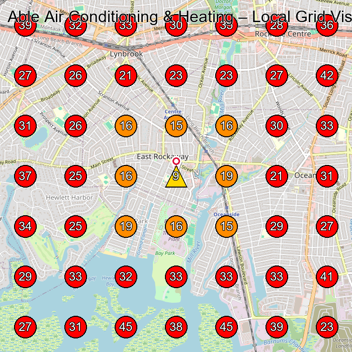 Able Air Conditioning & Heating GeoGrid visibility map for Heating Contractor in Rosedale